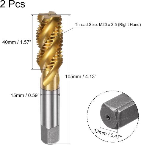 uxcell 2pcs Spiral Flute Thread Taps, Metric M14 x 1.5 H2 Screw Threading Tap, Titanium Coated M2 High Speed Steel Machine Tapping Tools for Machinist Repair in Saudi Arabia