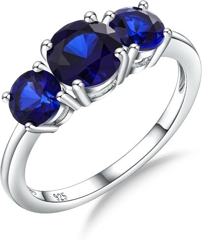 DAYBYDAY 3 Stone Engagement Rings for Women, Sterling Silver Lab Ruby/Sapphire/Emerald/Amethyst/Aquamarine Three-Stone Gemstone Wedding Promise Rings for Her, Wife Mom Anniversary Birthstone Jewelry in Kuwait