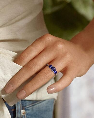 DAYBYDAY 3 Stone Engagement Rings for Women, Sterling Silver Lab Ruby/Sapphire/Emerald/Amethyst/Aquamarine Three-Stone Gemstone Wedding Promise Rings for Her, Wife Mom Anniversary Birthstone Jewelry in Kuwait
