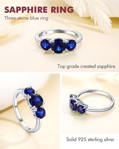 DAYBYDAY 3 Stone Engagement Rings for Women, Sterling Silver Lab Ruby/Sapphire/Emerald/Amethyst/Aquamarine Three-Stone Gemstone Wedding Promise Rings for Her, Wife Mom Anniversary Birthstone Jewelry in Kuwait