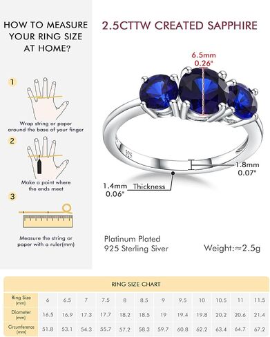 DAYBYDAY 3 Stone Engagement Rings for Women, Sterling Silver Lab Ruby/Sapphire/Emerald/Amethyst/Aquamarine Three-Stone Gemstone Wedding Promise Rings for Her, Wife Mom Anniversary Birthstone Jewelry in Kuwait