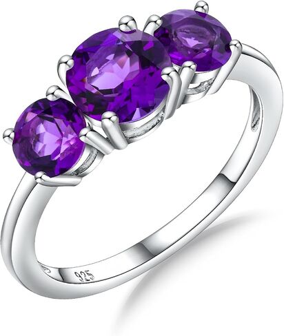 DAYBYDAY 3 Stone Engagement Rings for Women, Sterling Silver Lab Ruby/Sapphire/Emerald/Amethyst/Aquamarine Three-Stone Gemstone Wedding Promise Rings for Her, Wife Mom Anniversary Birthstone Jewelry in Kuwait