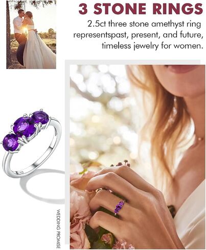 DAYBYDAY 3 Stone Engagement Rings for Women, Sterling Silver Lab Ruby/Sapphire/Emerald/Amethyst/Aquamarine Three-Stone Gemstone Wedding Promise Rings for Her, Wife Mom Anniversary Birthstone Jewelry in Kuwait