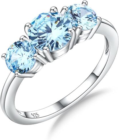 DAYBYDAY 3 Stone Engagement Rings for Women, Sterling Silver Lab Ruby/Sapphire/Emerald/Amethyst/Aquamarine Three-Stone Gemstone Wedding Promise Rings for Her, Wife Mom Anniversary Birthstone Jewelry in Kuwait