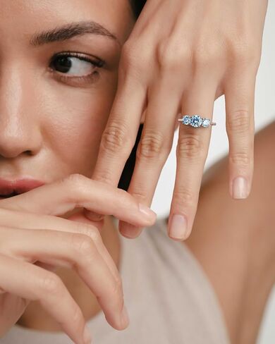 DAYBYDAY 3 Stone Engagement Rings for Women, Sterling Silver Lab Ruby/Sapphire/Emerald/Amethyst/Aquamarine Three-Stone Gemstone Wedding Promise Rings for Her, Wife Mom Anniversary Birthstone Jewelry in Kuwait