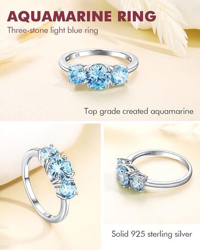 DAYBYDAY 3 Stone Engagement Rings for Women, Sterling Silver Lab Ruby/Sapphire/Emerald/Amethyst/Aquamarine Three-Stone Gemstone Wedding Promise Rings for Her, Wife Mom Anniversary Birthstone Jewelry in Kuwait