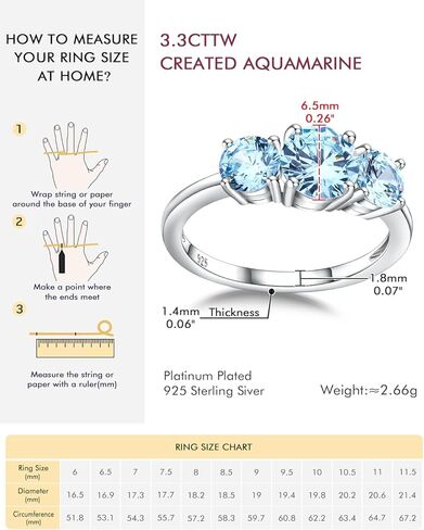 DAYBYDAY 3 Stone Engagement Rings for Women, Sterling Silver Lab Ruby/Sapphire/Emerald/Amethyst/Aquamarine Three-Stone Gemstone Wedding Promise Rings for Her, Wife Mom Anniversary Birthstone Jewelry in Kuwait