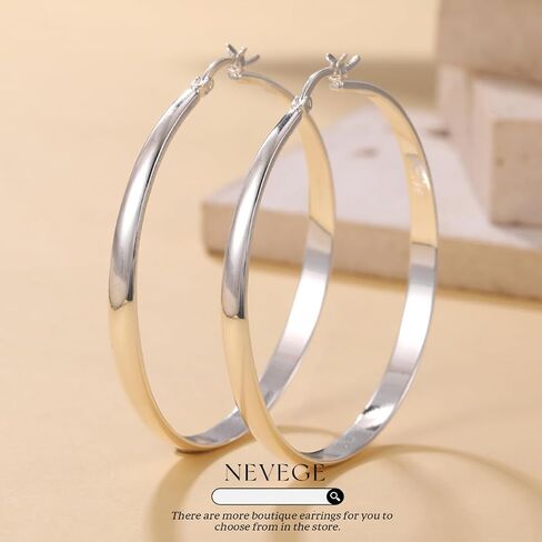 NEVEGE Large Sterling Silver Hoop Earrings for Women Hypoallergenic 925 Sterling Silver Hoop Earrings Lightweight Silver Large Hoop Earrings 30/40/50/60/70mm in Saudi Arabia