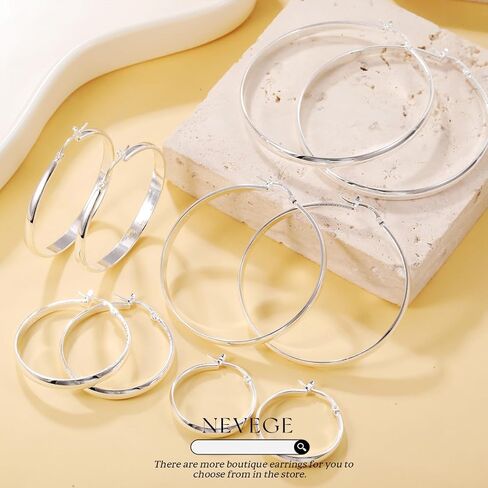 NEVEGE Large Sterling Silver Hoop Earrings for Women Hypoallergenic 925 Sterling Silver Hoop Earrings Lightweight Silver Large Hoop Earrings 30/40/50/60/70mm in Saudi Arabia