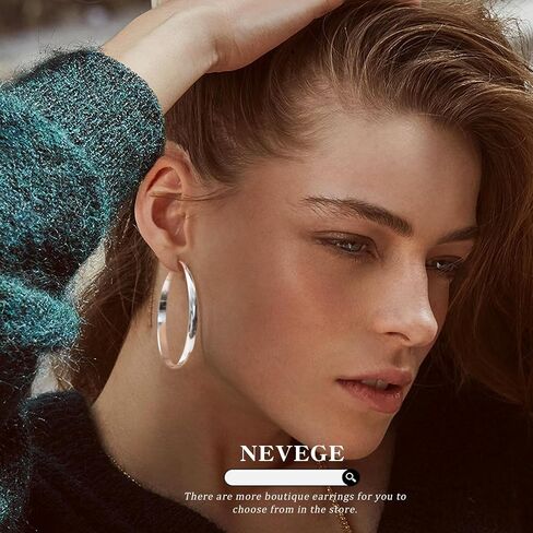 NEVEGE Large Sterling Silver Hoop Earrings for Women Hypoallergenic 925 Sterling Silver Hoop Earrings Lightweight Silver Large Hoop Earrings 30/40/50/60/70mm in Saudi Arabia