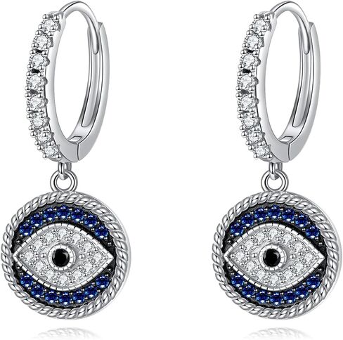 Hancock Evil Eye Earrings for Women 925 Sterling Silver Blue Evil Eye Leverback Earrings Huggie Hoop Earrings Evil Eye Dangle Earrings Minimalis Jewelry Gifts for Women in Saudi Arabia