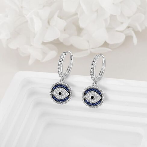 Hancock Evil Eye Earrings for Women 925 Sterling Silver Blue Evil Eye Leverback Earrings Huggie Hoop Earrings Evil Eye Dangle Earrings Minimalis Jewelry Gifts for Women in Saudi Arabia
