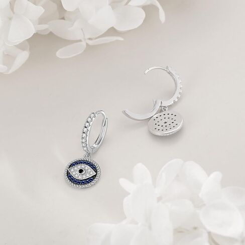 Hancock Evil Eye Earrings for Women 925 Sterling Silver Blue Evil Eye Leverback Earrings Huggie Hoop Earrings Evil Eye Dangle Earrings Minimalis Jewelry Gifts for Women in Saudi Arabia