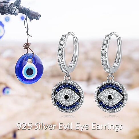 Hancock Evil Eye Earrings for Women 925 Sterling Silver Blue Evil Eye Leverback Earrings Huggie Hoop Earrings Evil Eye Dangle Earrings Minimalis Jewelry Gifts for Women in Saudi Arabia