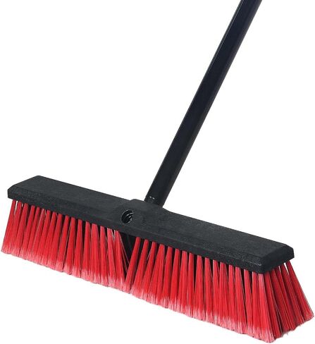 18" Push Broom Outdoor Heavy Duty with Stiff Bristles, Shop Broom with 63" Long Handle, Snow Broom Garage Push Broom for Concrete Wood Scrub Brush for Cleaning Shop Garage Deck Patio Driveway (Orange) in Saudi Arabia