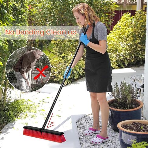 18" Push Broom Outdoor Heavy Duty with Stiff Bristles, Shop Broom with 63" Long Handle, Snow Broom Garage Push Broom for Concrete Wood Scrub Brush for Cleaning Shop Garage Deck Patio Driveway (Orange) in Saudi Arabia