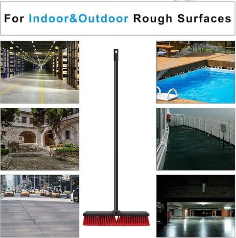 18" Push Broom Outdoor Heavy Duty with Stiff Bristles, Shop Broom with 63" Long Handle, Snow Broom Garage Push Broom for Concrete Wood Scrub Brush for Cleaning Shop Garage Deck Patio Driveway (Orange) in Saudi Arabia