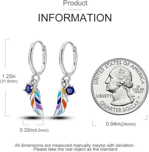 Parmuz 925 Sterling Silver Dangle Drop Hoop Earring for woman Boho vintage Feather Dangling Earring set purple Dream Catcher Simple Small Huggie earring Jewelry Gift in Kuwait
