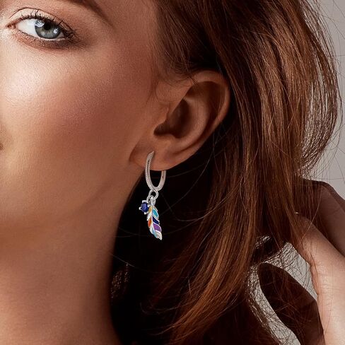 Parmuz 925 Sterling Silver Dangle Drop Hoop Earring for woman Boho vintage Feather Dangling Earring set purple Dream Catcher Simple Small Huggie earring Jewelry Gift in Kuwait