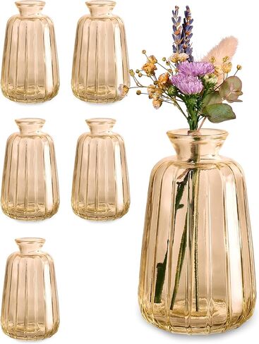 Small Flower Vase - Set of 6 Gold Vases for Centerpieces - Vintage - Ribbed Bud Vase - Small Vases for Flowers - Centerpiece Vases for Table in Saudi Arabia