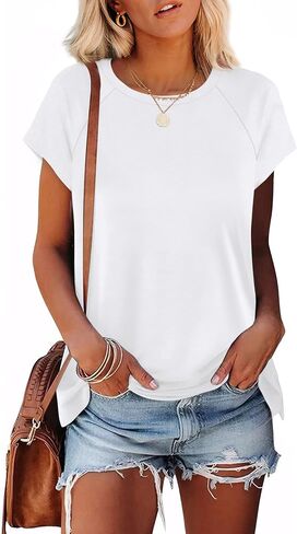 XIEERDUO Womens T Shirts Crew Neck Raglan Short Sleeve Shirts Fashion Outfits in Saudi Arabia