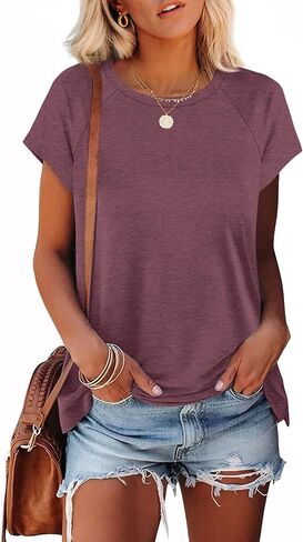 XIEERDUO Womens T Shirts Crew Neck Raglan Short Sleeve Shirts Fashion Outfits in Saudi Arabia