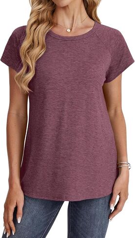 XIEERDUO Womens T Shirts Crew Neck Raglan Short Sleeve Shirts Fashion Outfits in Saudi Arabia
