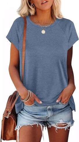 XIEERDUO Womens T Shirts Crew Neck Raglan Short Sleeve Shirts Fashion Outfits in Saudi Arabia