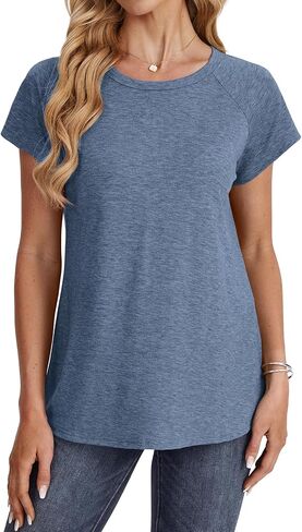 XIEERDUO Womens T Shirts Crew Neck Raglan Short Sleeve Shirts Fashion Outfits in Saudi Arabia
