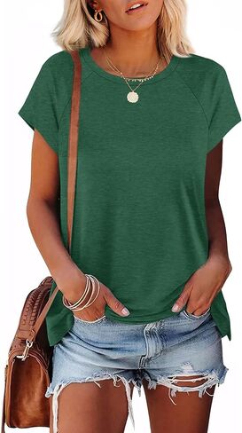 XIEERDUO Womens T Shirts Crew Neck Raglan Short Sleeve Shirts Fashion Outfits in Saudi Arabia