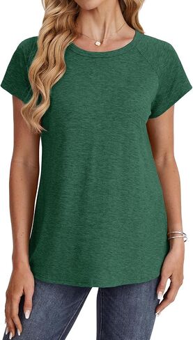 XIEERDUO Womens T Shirts Crew Neck Raglan Short Sleeve Shirts Fashion Outfits in Saudi Arabia