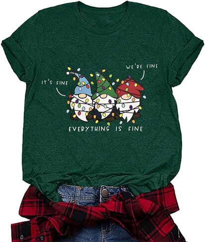 It's Fine We're Fine Everything is Fine Christmas Shirt for Women Christmas Gnome T-Shirt Funny Holiday Tee Tops in Saudi Arabia