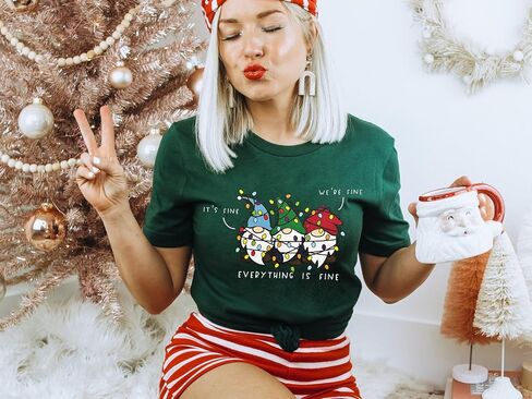 It's Fine We're Fine Everything is Fine Christmas Shirt for Women Christmas Gnome T-Shirt Funny Holiday Tee Tops in Saudi Arabia