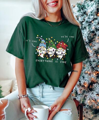It's Fine We're Fine Everything is Fine Christmas Shirt for Women Christmas Gnome T-Shirt Funny Holiday Tee Tops in Saudi Arabia