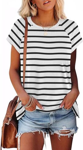 قمصان XIEERDUO النسائية برقبة دائرية وقمصان بأكمام قصيرة وأزياء عصرية in Kuwait