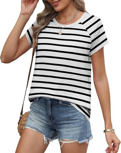 قمصان XIEERDUO النسائية برقبة دائرية وقمصان بأكمام قصيرة وأزياء عصرية in Kuwait