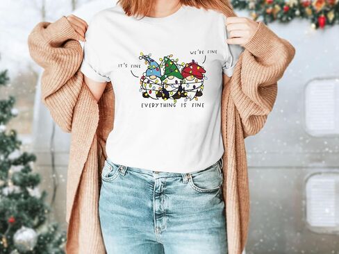 It's Fine We're Fine Everything is Fine Christmas Shirt for Women Christmas Gnome T-Shirt Funny Holiday Tee Tops in Saudi Arabia
