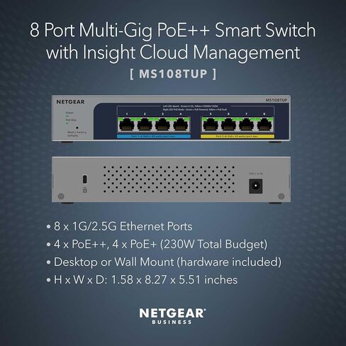 NETGEAR 8-Port 10G Multi-Gigabit Ethernet Unmanaged Switch (XS508M) - with 1 x 10G SFP+, Desktop or Rackmount, and Limited Lifetime Protection in Kuwait