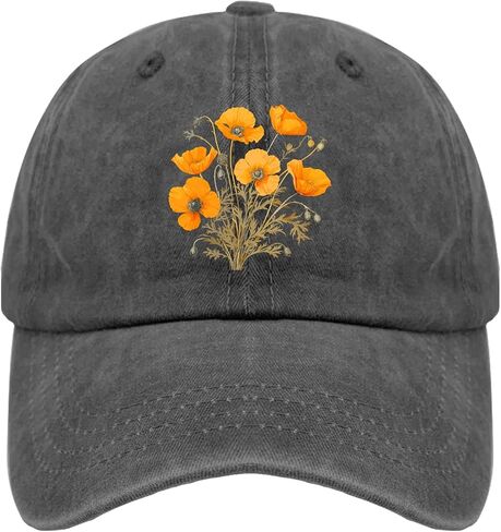 California Poppies Vintage Hats for Women Baseball Cap Cool Washed Workout Hat Adjustable, Pigment Black in Saudi Arabia