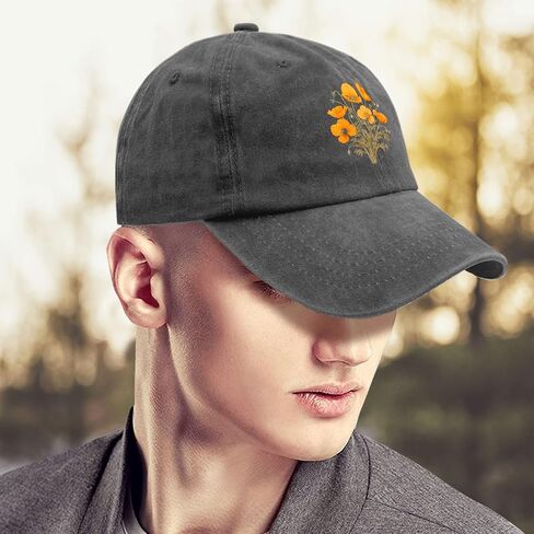California Poppies Vintage Hats for Women Baseball Cap Cool Washed Workout Hat Adjustable, Pigment Black in Saudi Arabia