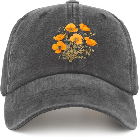 California Poppies Vintage Hats for Women Baseball Cap Cool Washed Workout Hat Adjustable, Pigment Black in Saudi Arabia