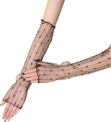 OYOANGLE Women's 1 Pairs Mesh Sheer Striped Glitter Arm Sleeves Wedding Bridal Fingerless Gloves in Saudi Arabia