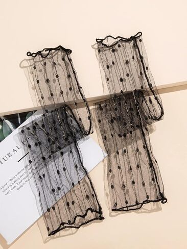 OYOANGLE Women's 1 Pairs Mesh Sheer Striped Glitter Arm Sleeves Wedding Bridal Fingerless Gloves in Saudi Arabia