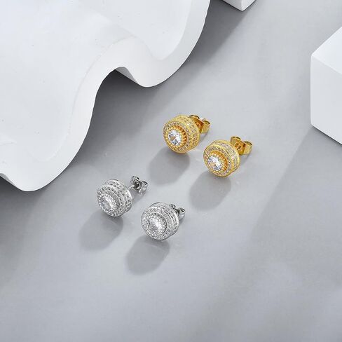 Round Stud Earrings Halo Stud Earring for Men 18k Gold Plated Anti-Allergy Earrings in Kuwait