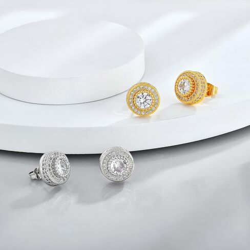 Round Stud Earrings Halo Stud Earring for Men 18k Gold Plated Anti-Allergy Earrings in Kuwait
