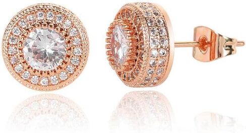 Round Stud Earrings Halo Stud Earring for Men 18k Gold Plated Anti-Allergy Earrings in Kuwait