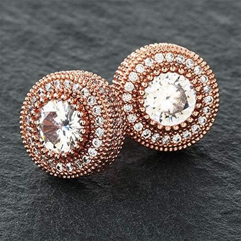 Round Stud Earrings Halo Stud Earring for Men 18k Gold Plated Anti-Allergy Earrings in Kuwait