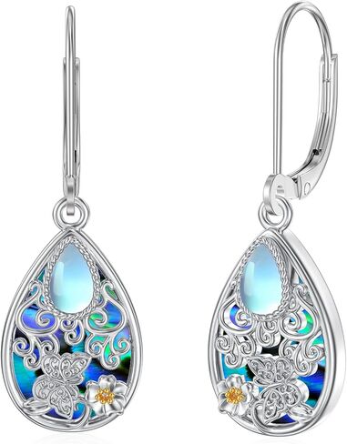 Seiyang Natural Abalone Shell Butterfly Earrings 925 Sterling Silver Leverback Dangle Earrings Butterfly Jewelry Gifts for Women in Kuwait