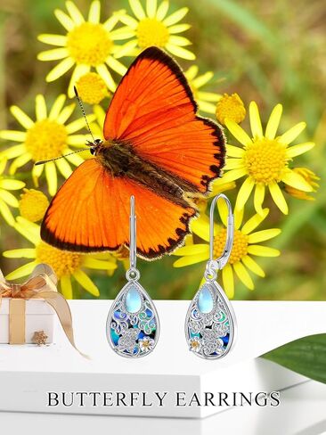 Seiyang Natural Abalone Shell Butterfly Earrings 925 Sterling Silver Leverback Dangle Earrings Butterfly Jewelry Gifts for Women in Kuwait