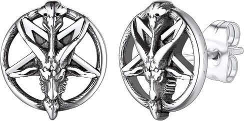 FaithHeart Silver Satan Stud Earrings for Men Baphomet/Skull/Leviathan/Lucifer Earrings Stainless Steel Lightweight Earrings Gothic Punk Satanic Jewelry in Saudi Arabia